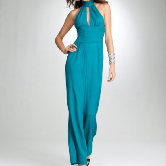bebe Pants - BeBe | Teal Scarf Tie Haulter Wide leg Jumpsuit